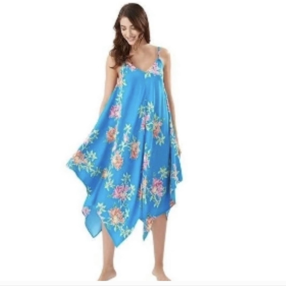 Tommy Bahama Blue and Yellow Tropical One Piece handkerchief Dress